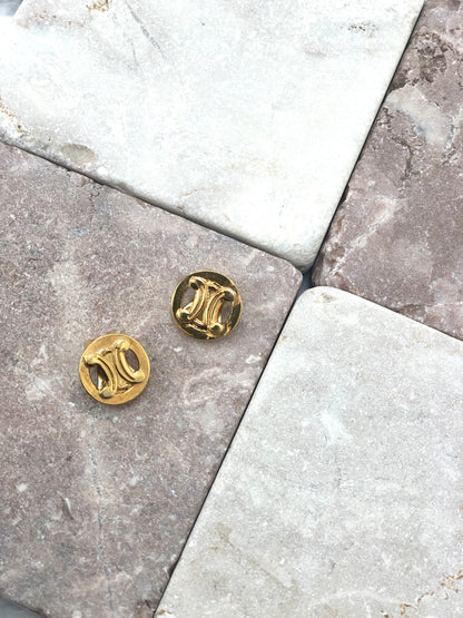 CELINE Blason Earrings Gold Vintage ww7j36