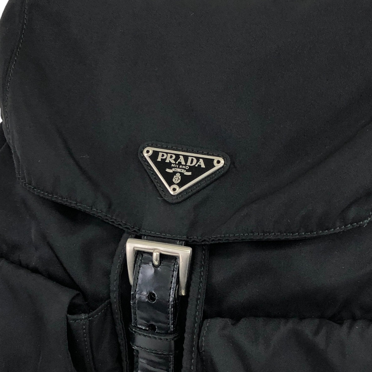 PRADA Triangle Logo Double Pocket Nylon Backpack Black Vintage dng5yz