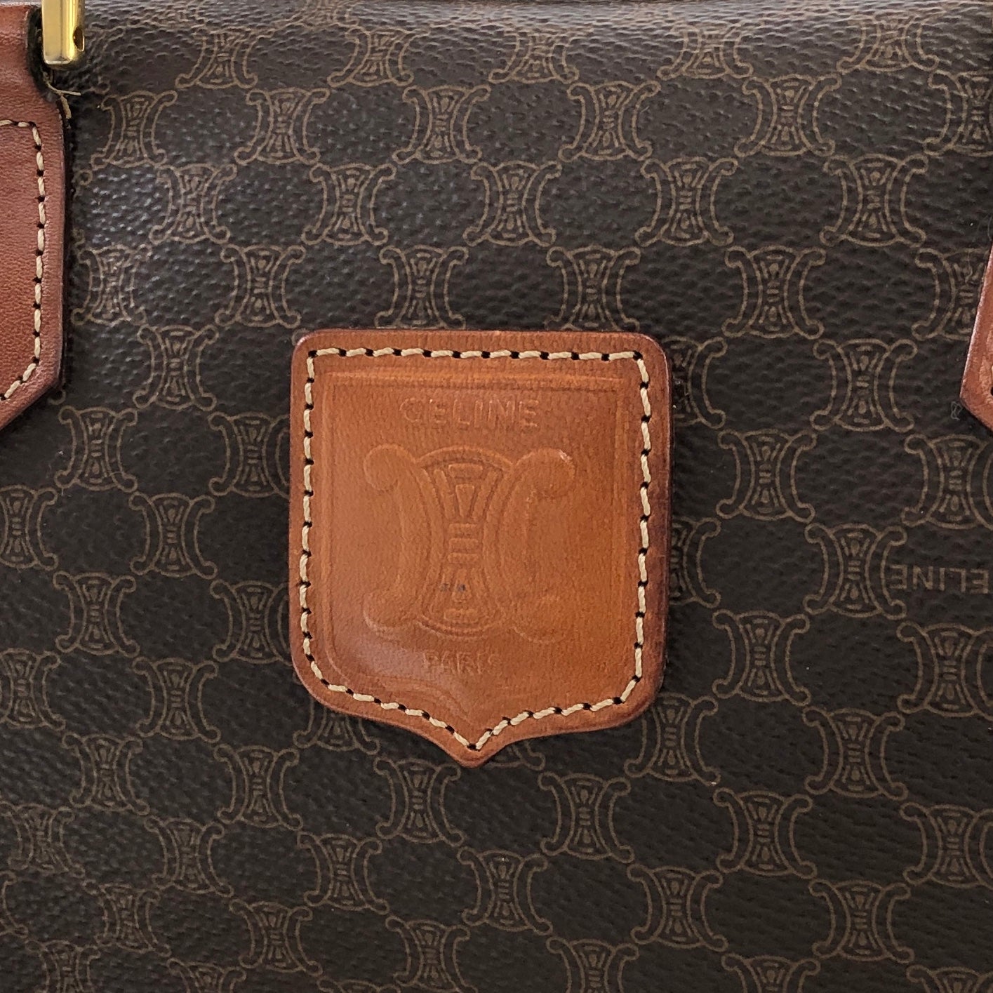 CELINE Macadam PVC Leather Two-way Handbag Shoulder bag Boston bag Brown Vintage znft22