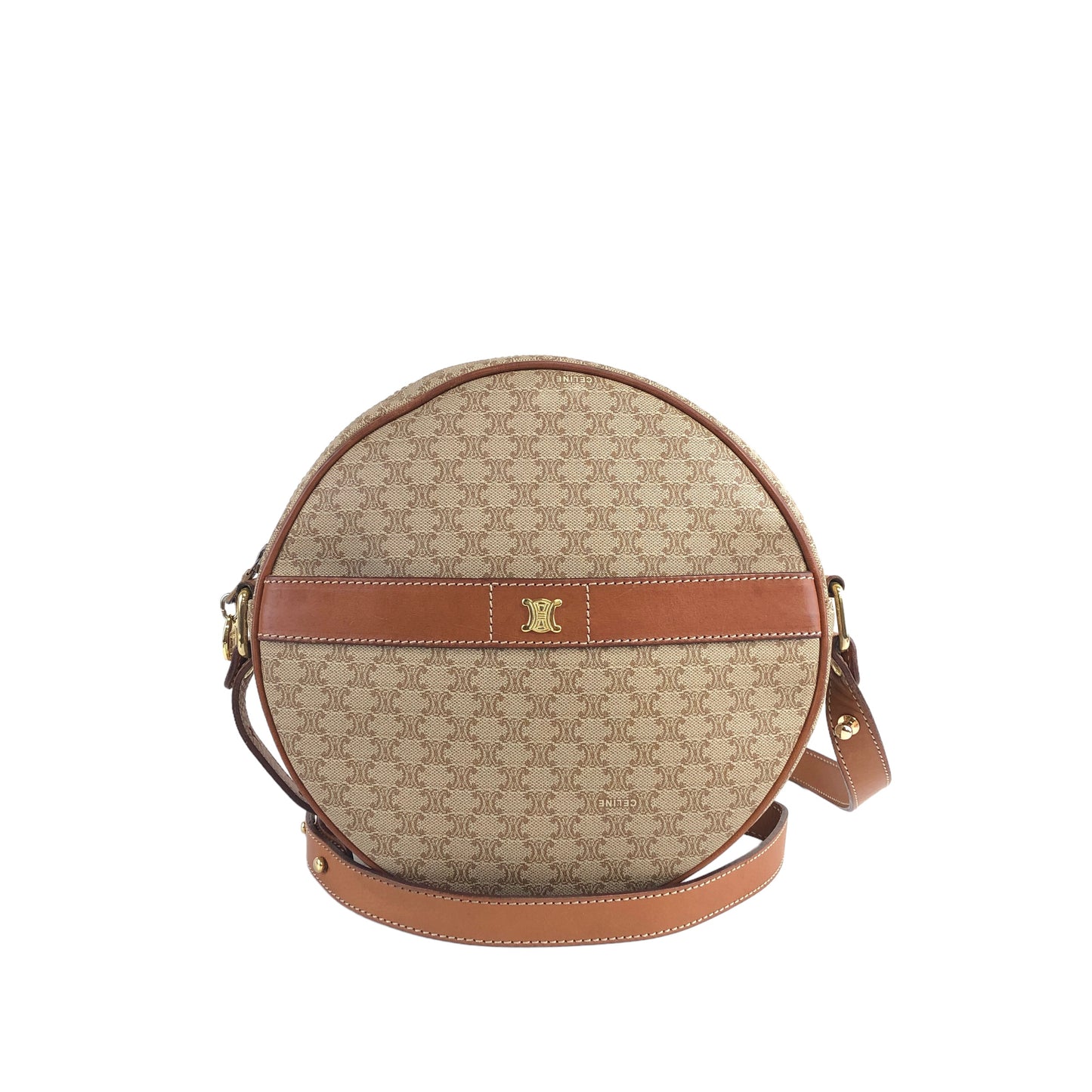 CELINE Macadam Triomphe Round Shoulder bag Beige Vintage re2v22