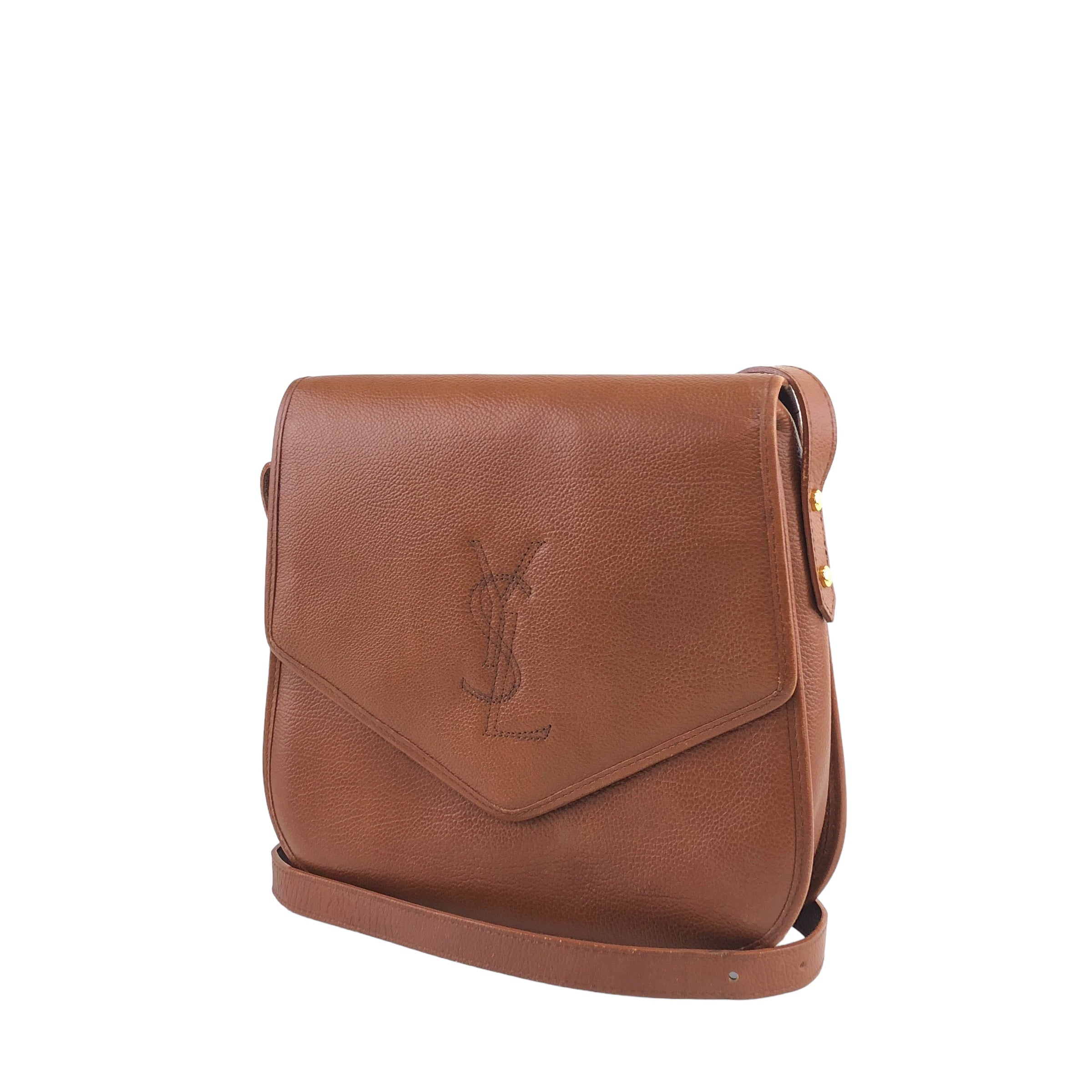 Yves Saint Laurent YSL Logo Leather Shoulder bag Brown Vintage agjzhw