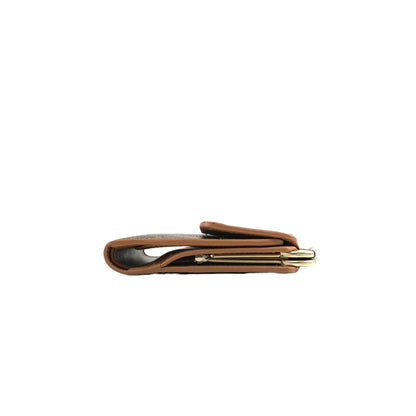 CELINE Macadam Blason Metal Clasp Trifold Wallet Brown Vintage jcbywy