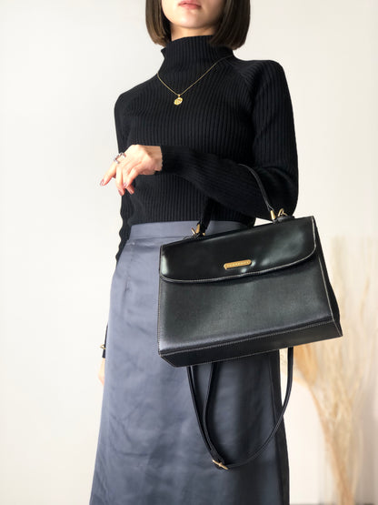 BURBERRY Logo Motif Leather Two-way Top Handle Handbag Shoulder bag Black Vintage mxbnib