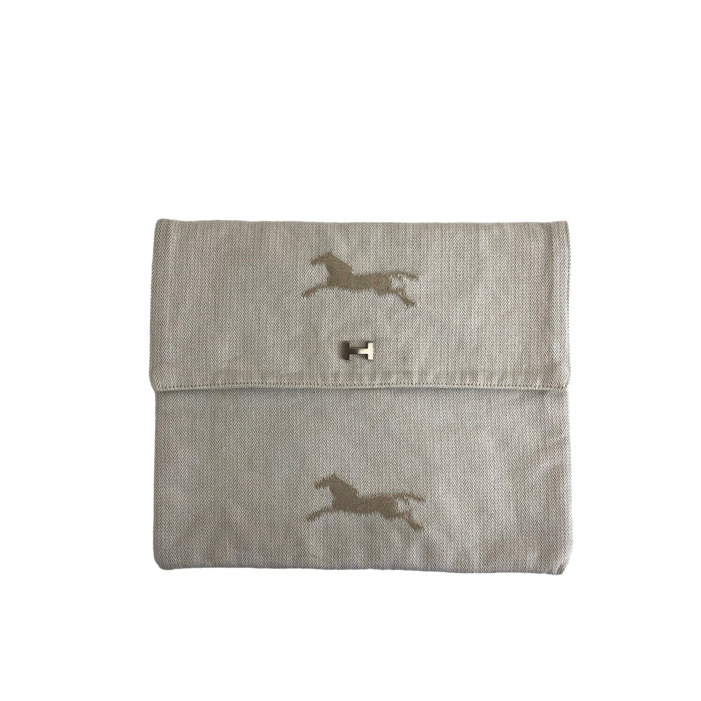HERMES Logo Horse Canvas Clutch bag White Vintage ui7ee4