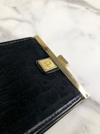 Christian Dior Trotter 標誌金屬扣提花皮革零皮夾黑色復古 wd4fgy 