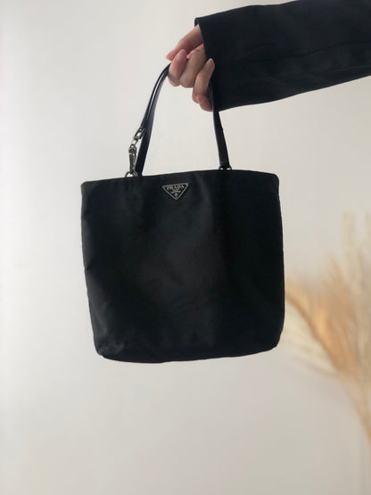 PRADA Triangle Logo Nylon Handbag Black Vintage v542yk