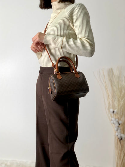 CELINE Macadam Two-way Handbag Shoulder bag Brown Vintage jj473f