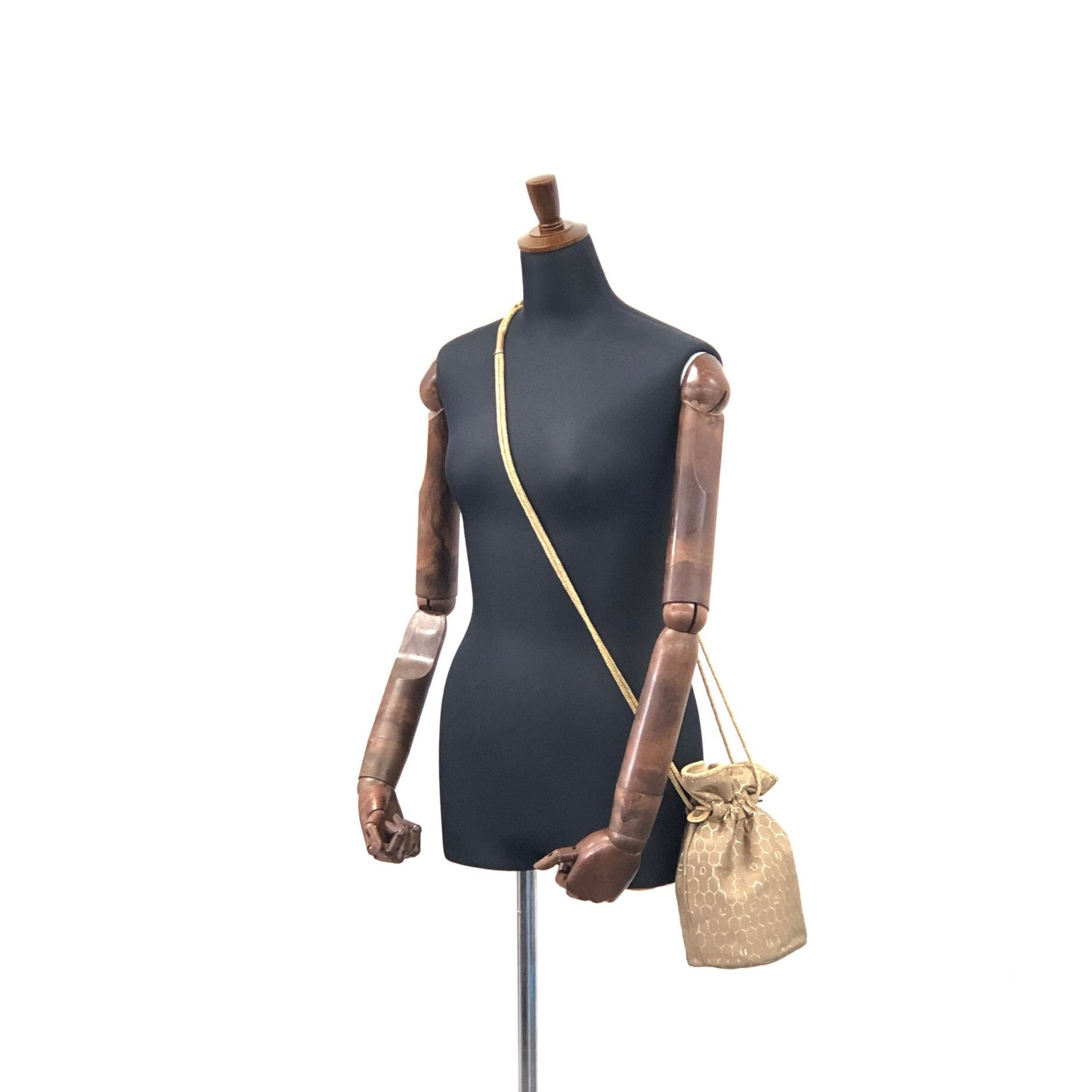 Christian Dior Honeycomb Pattern Nylon Drawstring Crossbody Shoulder bag Beige Vintage aiss5h