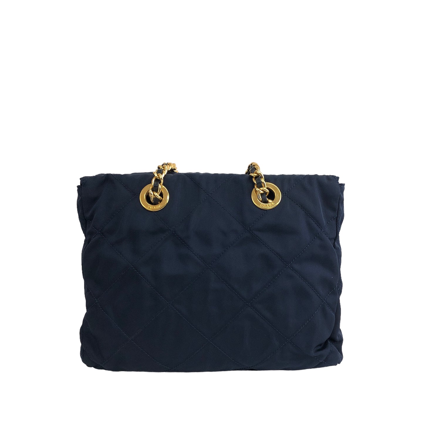 PRADA Triangle Logo Quilted Nylon Chain Shoulder bag Navy Vintage nx4t3z