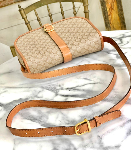 CELINE Macadam PVC Leather Crossbody Shoulder bag Beige Vintage vgsu6a