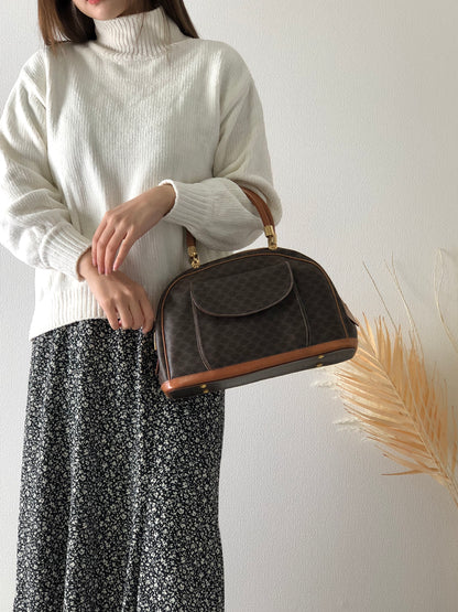 CELINE Macadam  PVC Leather Handbag Brown Vintage 3jzxwt