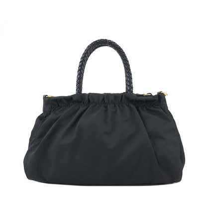 PRADA Logo Ribbon Nylon Leather Two-way Crossbody Shoulder bag Totebag Black Vintage c6kcye