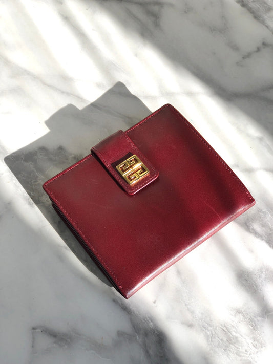 GIVENCHY Leather Logo Metal Clasp Folded Wallet Bordeaux Vintage s2uifj