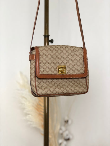 CELINE Macadam Gancini Shoulder bag Beige Vintage 4axy3s