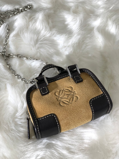 LOEWE Anagram  Suede Leather Handbag Shoulder bag Micro bag Beige Brown Vintage yt3sby