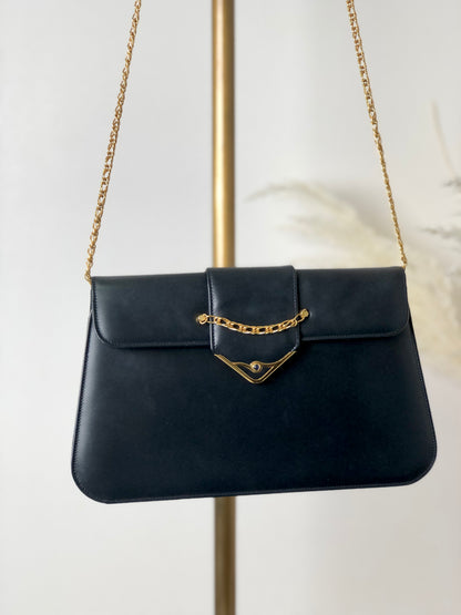 Cartier Leather Chain Shoulder bag Navy Vintage p4nrjw