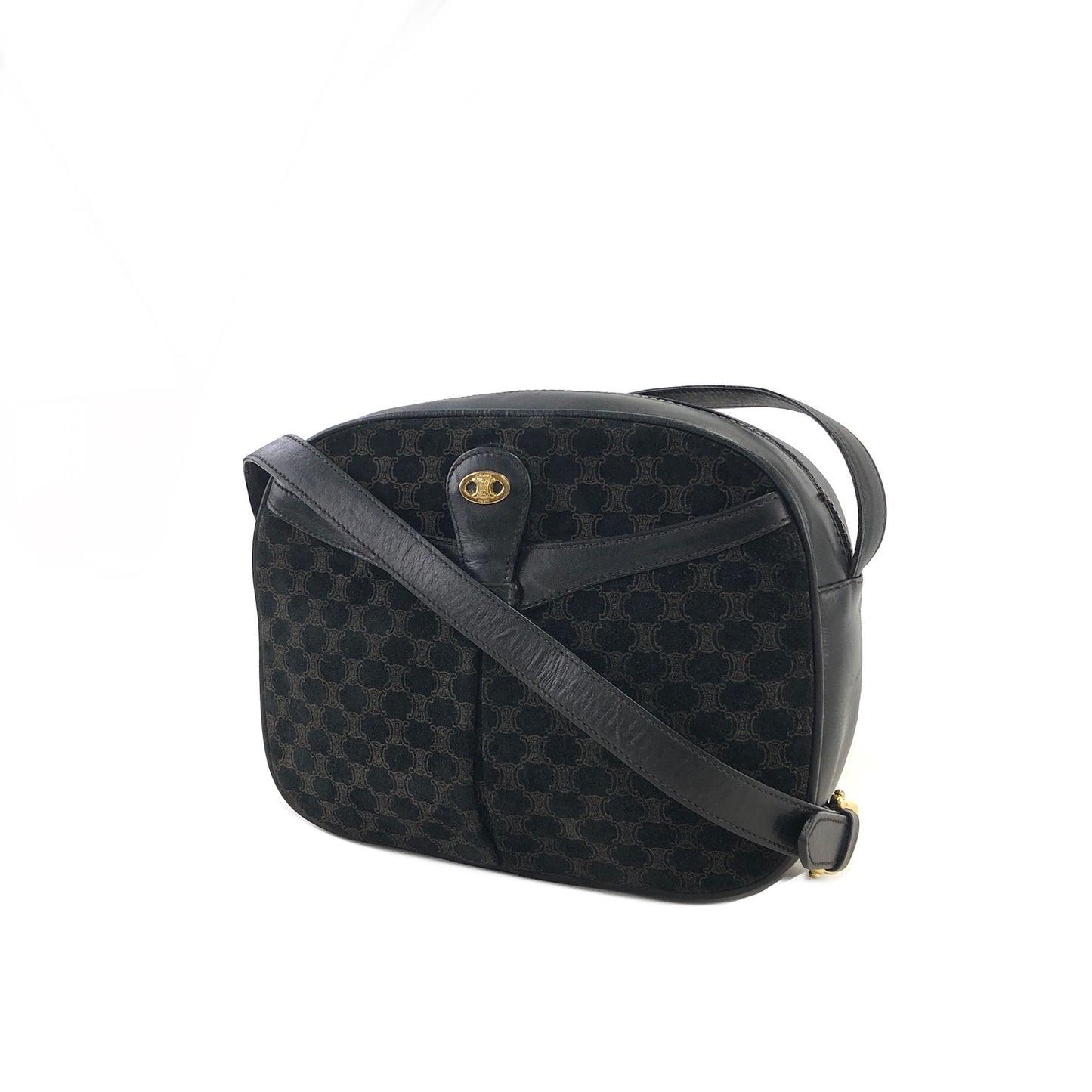 CELINE Macadam Blason Suede Shoulder bag Black Vintage 85cbs3
