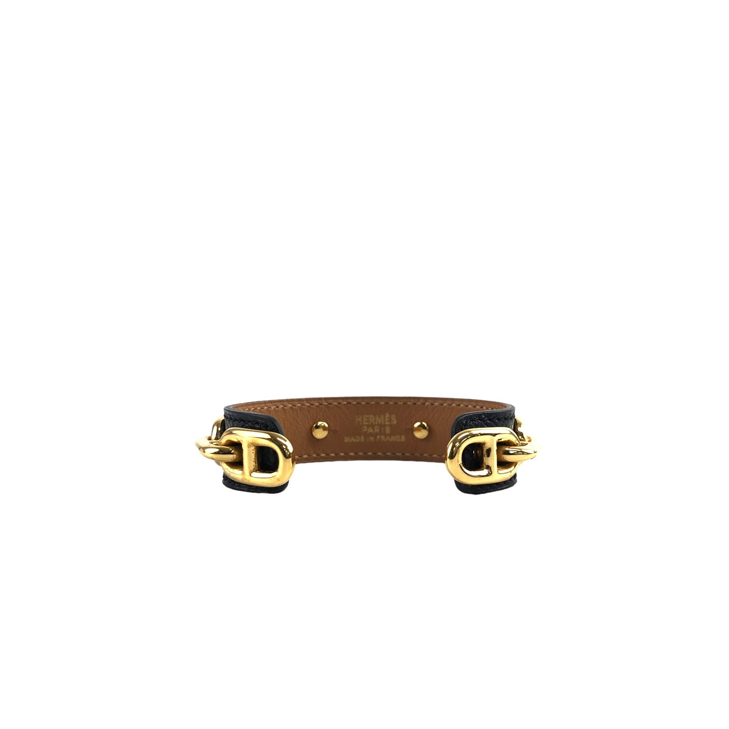 HERMES Chaine d'ancre Leather Bangle Black×Gold Vintage i5kvpf