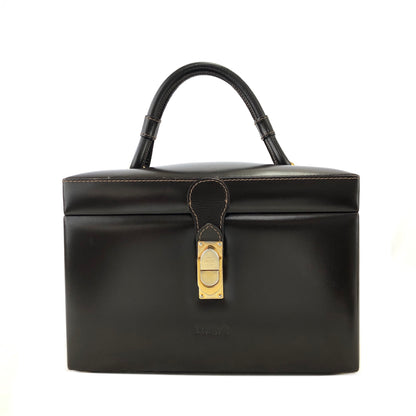 LOEWE Anagram Metal Closure Leather Vanity bag Box bag Brown Vintage j4pwks