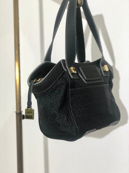 LOEWE Anagram 全圖案織物皮革手提包托特包黑色復古 f4cjh3 