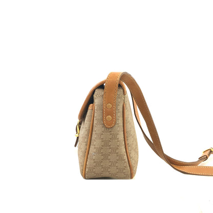 CELINE Macadam Blason Leather Shoulder bag Beige Vintage 78bcka