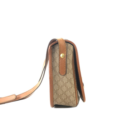 CELINE Macadam PVC Leather Crossbody Shoulder bag Beige Vintage vgsu6a