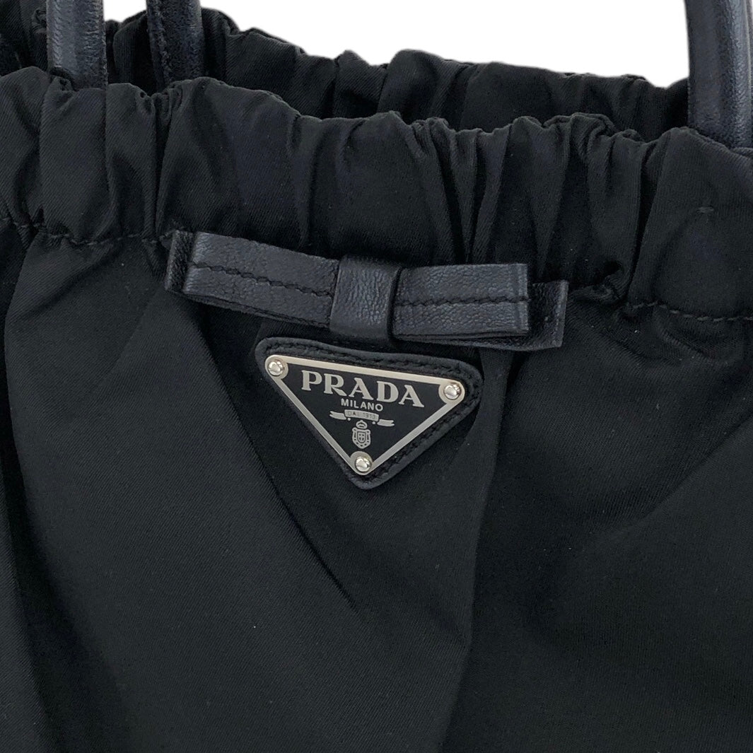 PRADA Triangle Logo Ribbon Nylon Two-way Handbag Shoulder bag Black Vintage 63mv45