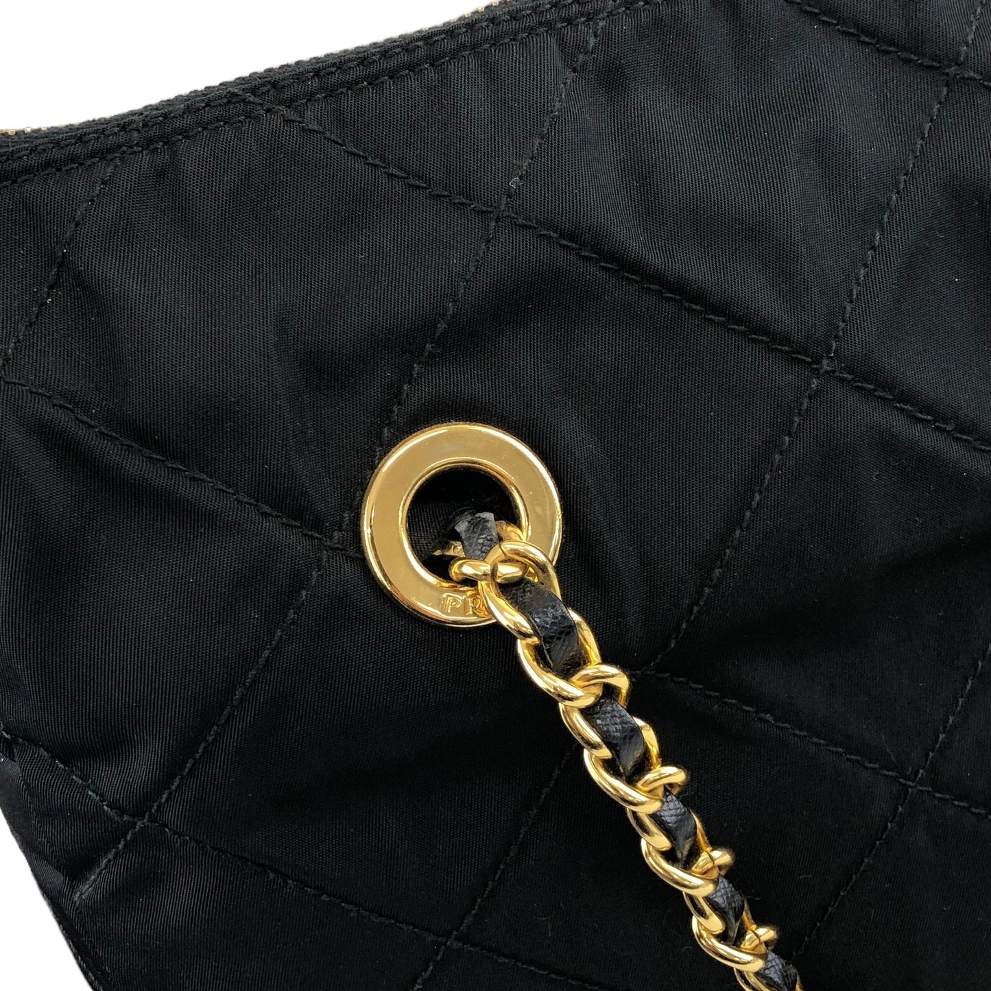 PRADA Triangle Logo Quilted Chain Shoulder bag Black Vintage kr7irt