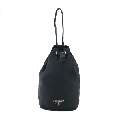 PRADA Triangle Logo Nylon Drawstring Smallbag Handbag Black Vintage imrxv2