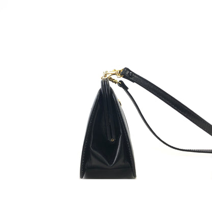 CELINE Triomphe Logo Motif Leather Shoulder bag Black Vintage tara68