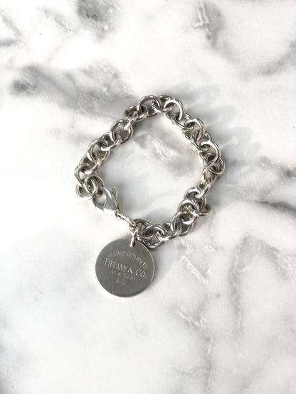 Tiffany &amp; Co. 圓形吊牌 925 銀手鍊 銀色 復古 xzhunx 