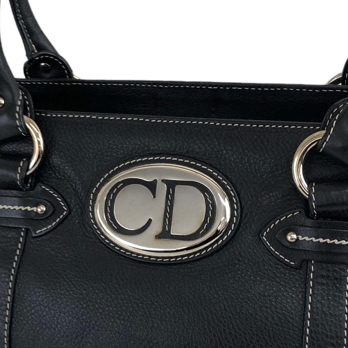 Christian Dior CD Logo Leather Handbag Black Vintage skmydh