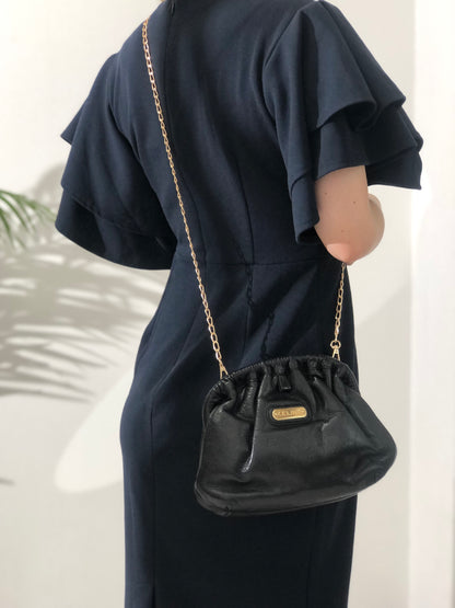 CELINE 標誌鏈條皮革雙向斜背包單肩包手拿包黑色復古 tgzbsb 