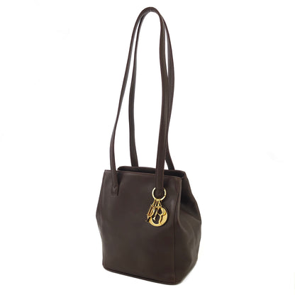 Christian Dior Logo Charm Leather Shoulder bag Brown Vintage 86wd6t