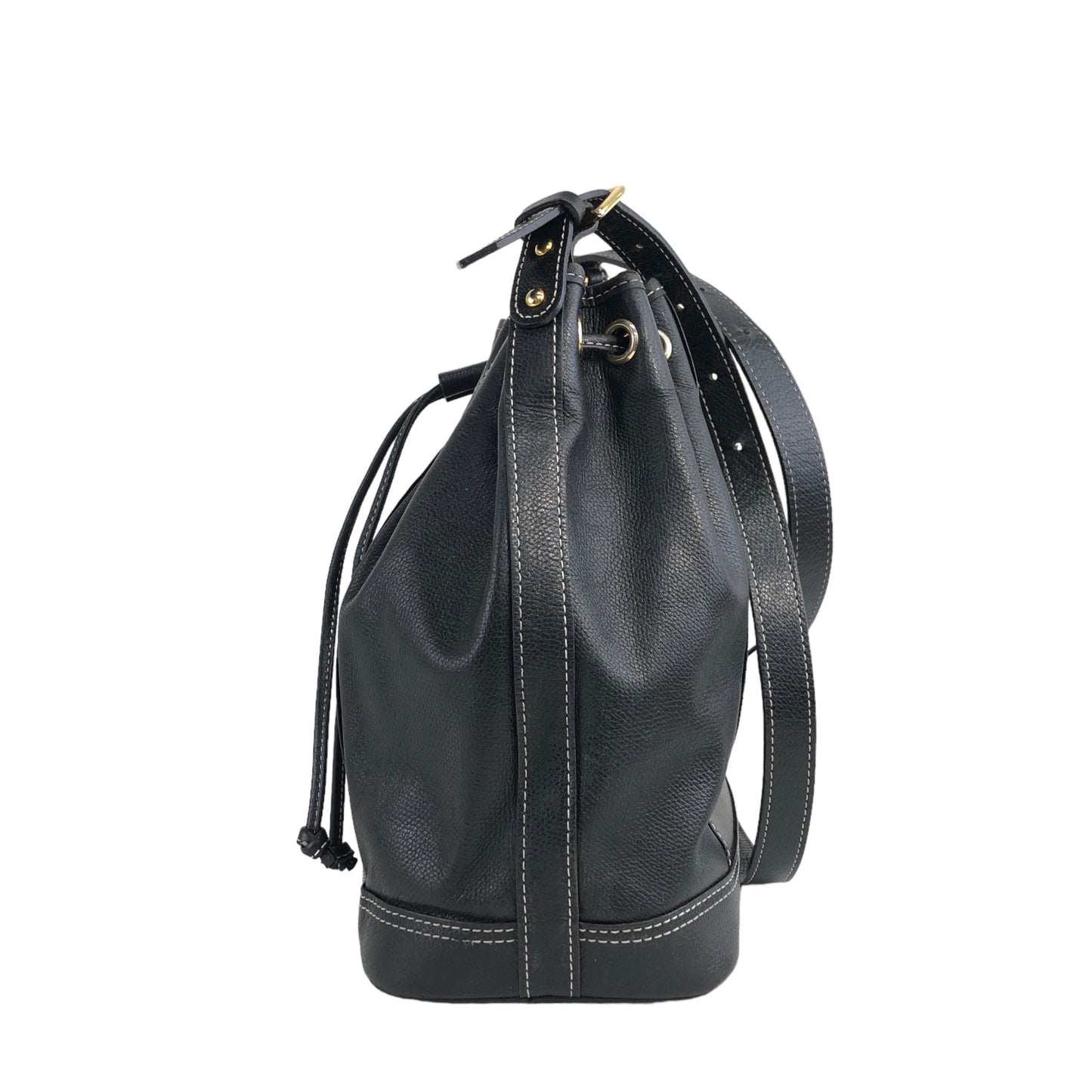 Yves Saint Laurent YSL Stitch Leather Drawstring Shoulder bag Black Vintage p3dh3i