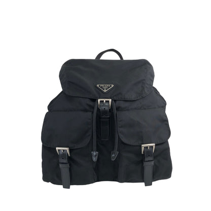 PRADA Triangle Logo Double Pocket Nylon Backpack Black Vintage izcwku