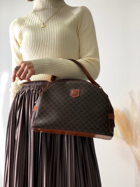 CELINE Macadam Blason Handbag Half Round bag Brown Vintage pjydec