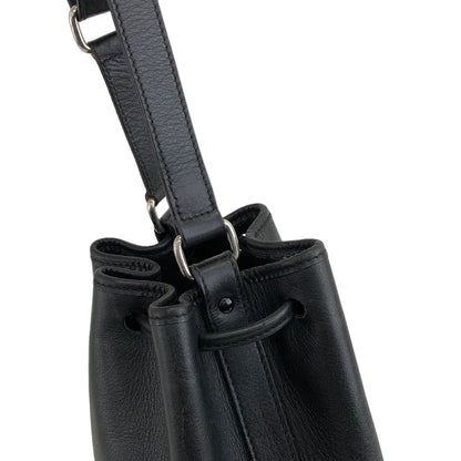 CELINE 標誌皮革抽繩肩背包黑色復古 ny8ngc 