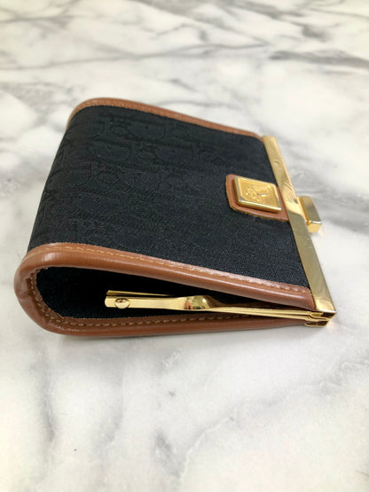 Christian Dior Trotter Logo Metal Clasp Jacquard Coin Purse Black Camel Vintage 5w6fms