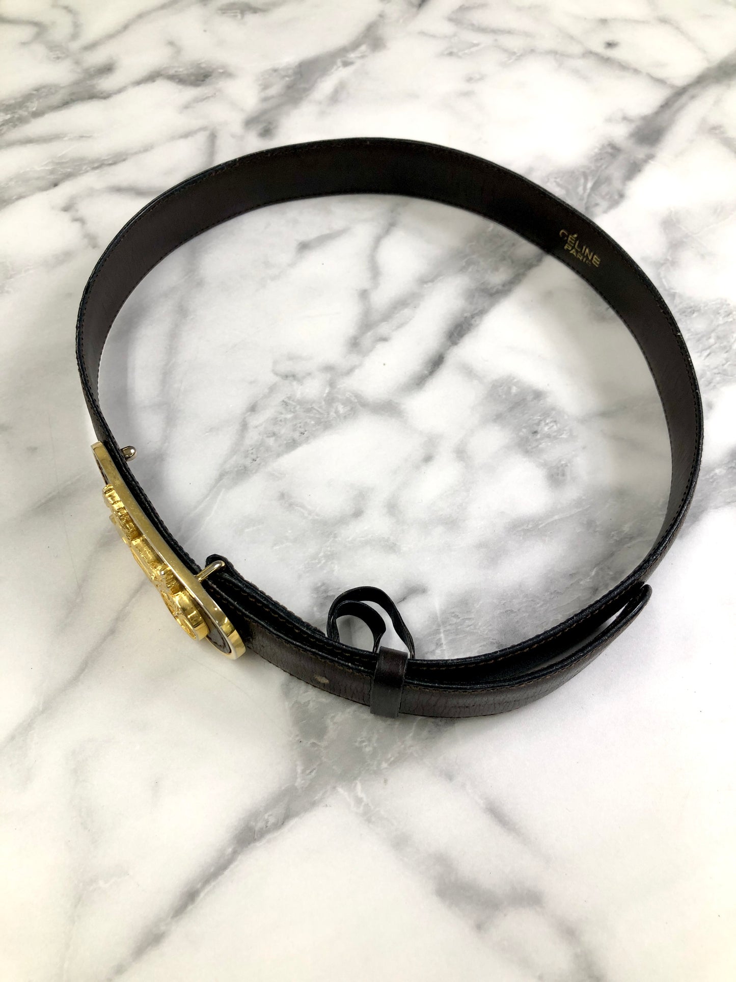 CELINE Horse Carriage Leather Belt Black Vintage xrix5m