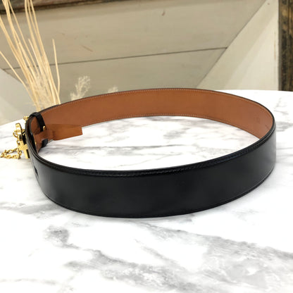 CELINE Horse Bit Chain Leather Belt Black Vintage uytb44
