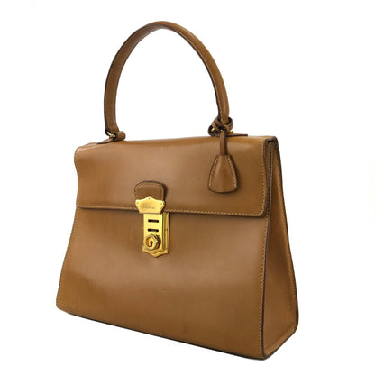 PRADA Metal Closure Leather Handbag Camel Vintage hktpxe