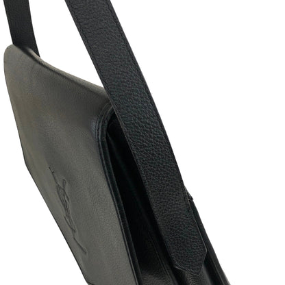 Yves Saint Laurent YSL Logo Stitch Leather Shoulder bag Black Vintage  njbegc
