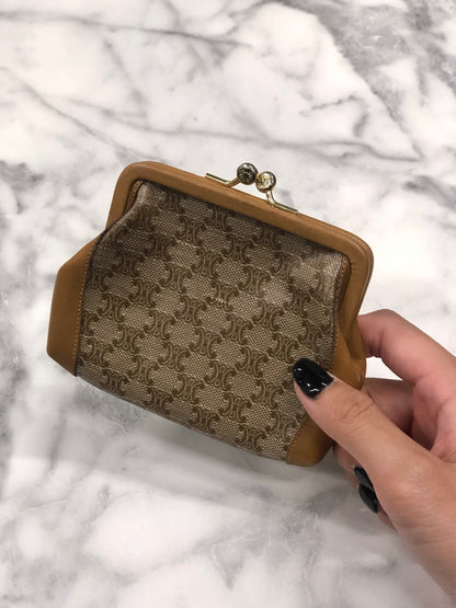 CELINE Macadam 皮革零錢包米色復古 bwp7wh 