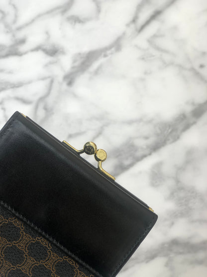 CELINE Macadam  PVC Leather Folded Wallet Black Vintage 5m3ywv