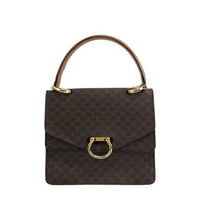 CELINE Macadam Horse Bit Double Flap Handbag Brown Vintage ji65m3