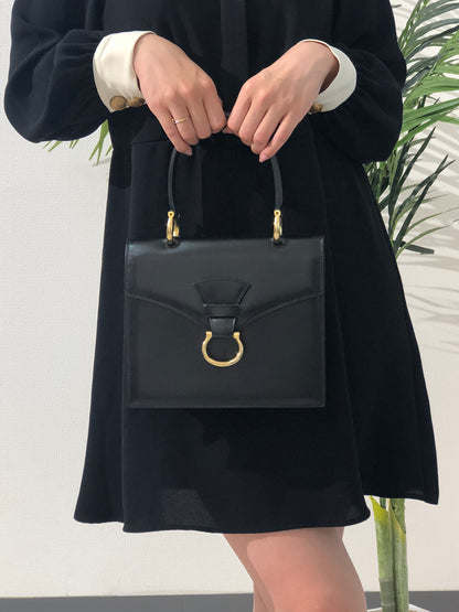 CELINE 馬銜扣皮革手提包黑色復古 8cz4dx 