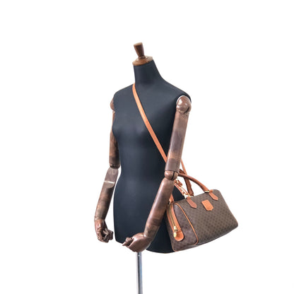 CELINE Macadam PVC Leather Two-way Handbag Shoulder bag Boston bag Brown Vintage znft22