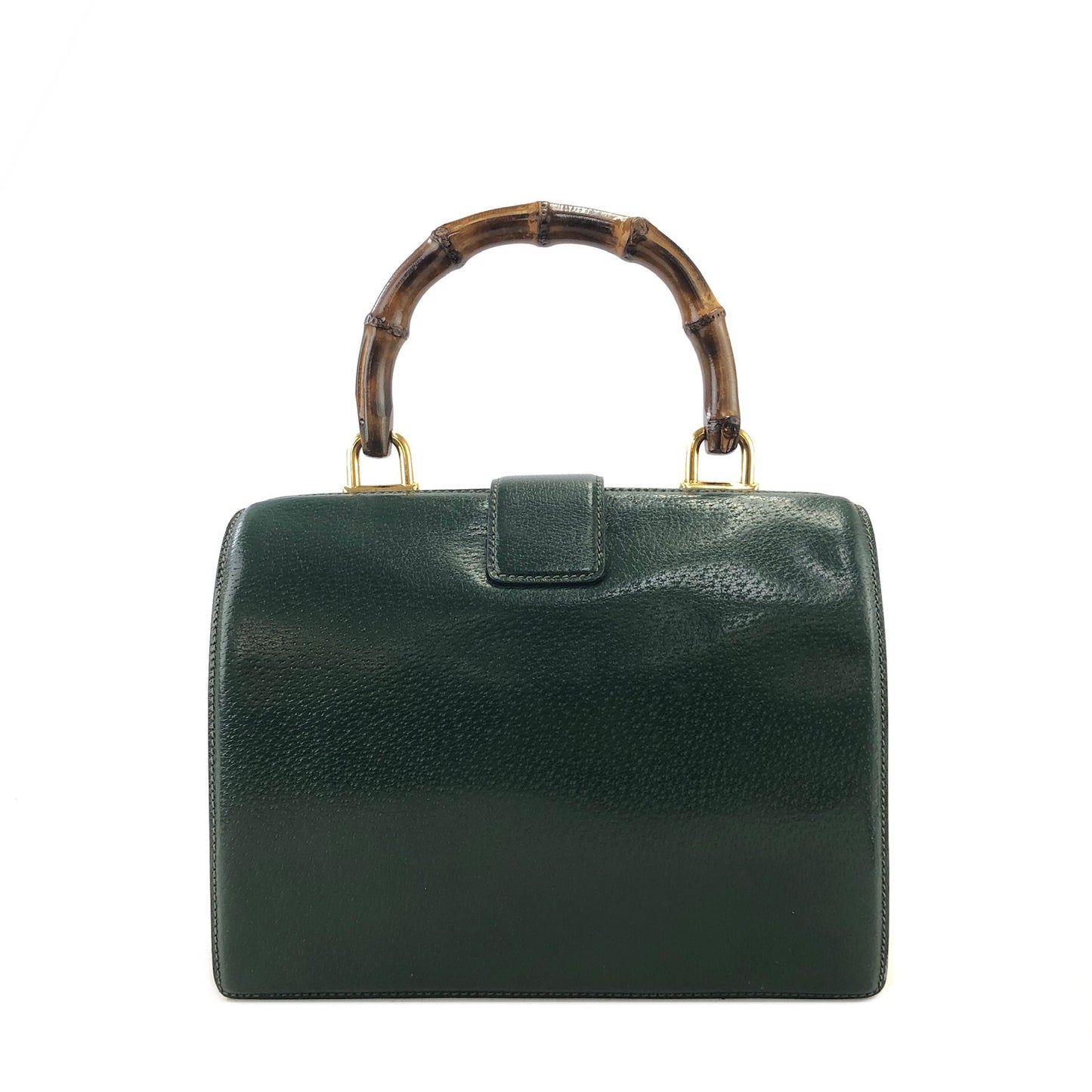 GUCCI Bamboo Turn Lock Leather Handbag Green Vintage f6cmiy