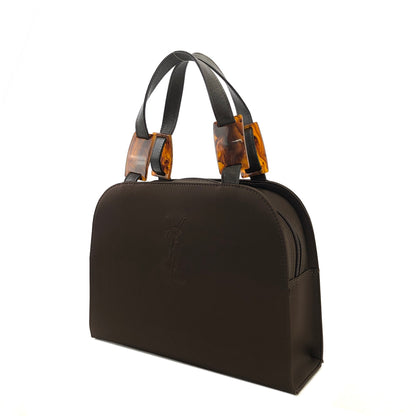 Yves Saint Laurent YSL Logo  Nylon Canvas Handbag Brown Vintage c3wsra